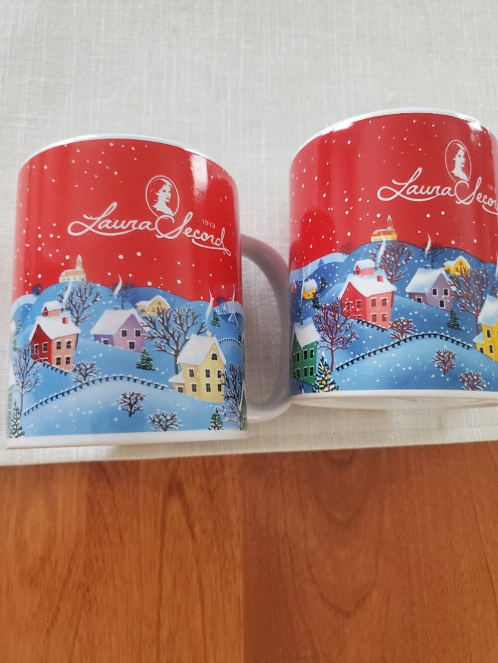 Limited Edition Holiday Winter Houses on Snow hills Themed Laura Secord Mugs Duo - Picture 2 of 6